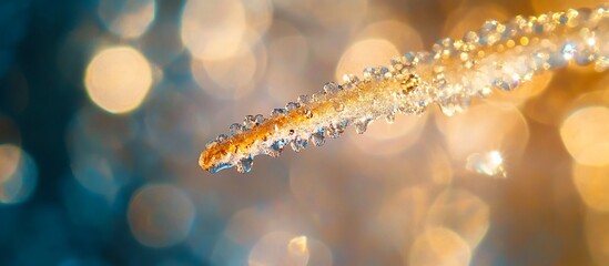 Wall Mural - close-up of a glistening, water-covered stem against a bokeh background.
