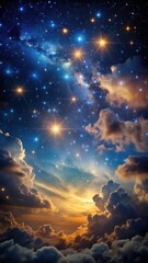 Wall Mural - Dramatic sepiatone clouds against a dark midnight sky with twinkling stars and constellations scattered across the heavens
