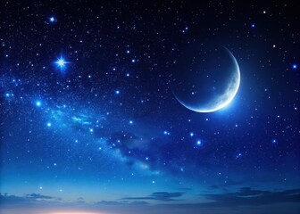 Wall Mural - Dark blue night sky with countless stars and a crescent moon