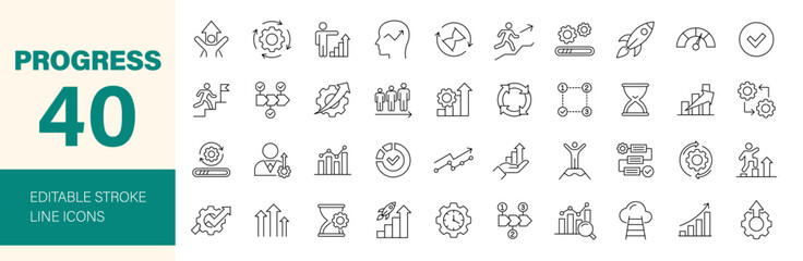 progress icon set. containing growth, efficiency, success, development, startup, management, organiz
