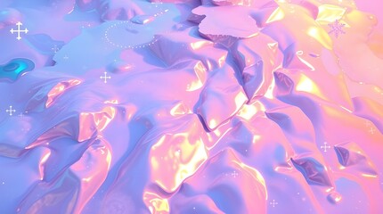 Wall Mural - A vibrant blend of pink, purple, and blue hues creates a fluid, abstract landscape with a glossy finish. The scene exudes a dreamy, iridescent quality, accentuated by soft lighting & subtle reflection