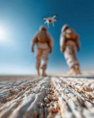 Aufkleber - Military Personnel Operating Reconnaissance Drone in Desert Tactical Environment for Advanced Cyber Warfare Surveillance and Modern Defense Strategy