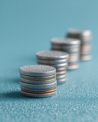 Aufkleber - Financial Growth Concept with Stacked Coins on Blue Surface Representing Public Sector Investment Trends and Strategic Capital Expansion