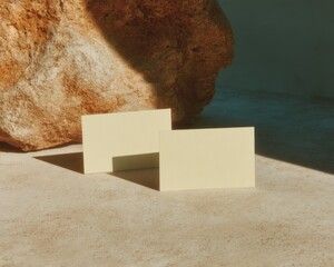 Aufkleber - Minimalist blank business cards with soft shadows and natural textured surface, modern branding template for eco-conscious corporate identity and luxury impression