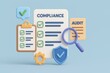 © Nisit - Colorful 3D Illustration of Compliance and Audit Concept with Checklists and Symbols on Blue Background