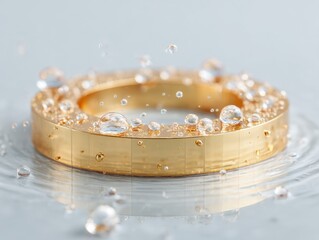 Poster - Circular Gold Bars with Water Droplets on Reflective Surface Symbolizing Wealth Protection and Luxury Investment Trends for Financial Markets