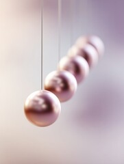 Poster - Metallic Newtons Cradle with Motion Blur in Soft Pastel Tones Demonstrating Energy Transfer, Dynamic Physics Concept for Business and Innovation Visualization