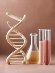 Aufkleber - Modern Genetic Research Concept with Textured DNA Helix and Test Tubes in Soft Earth Tones for Biotechnology Innovation and Molecular Science