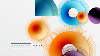 Poster - Abstract colorful circles, lines create dynamic background. Modern design elements overlap, forming vibrant composition.