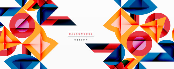 Aufkleber - Abstract geometric shapes, vibrant colors, modern design. Composition features triangles, squares, circles, overlapping forms. Clean aesthetic.