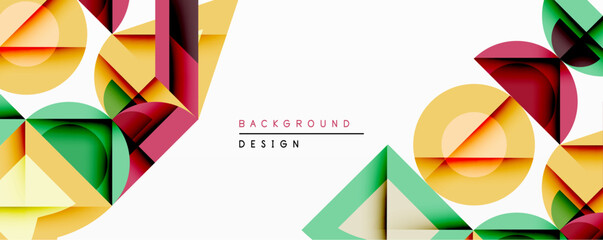Aufkleber - Abstract geometric shapes overlap, creating vibrant design. Yellow, green, red hues dominate white space. Modern aesthetic, clean lines, dynamic composition.