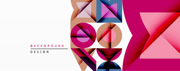 Aufkleber - Abstract geometric composition. Overlapping shapes create dynamic visual effect. Pink, blue, beige tones dominate design. Modern, minimalist aesthetic.