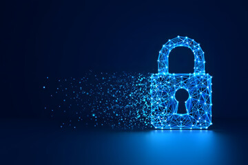 Digital security concept with glowing padlock