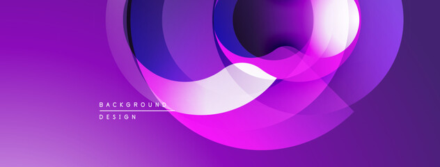 Poster - Abstract purple design features overlapping circles, gradients. Modern, dynamic composition creates visual interest. Smooth transitions, vibrant hues.