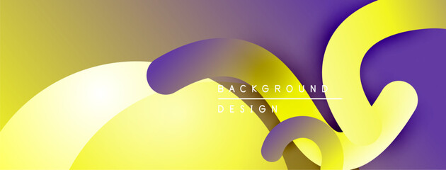 Fototapete - Abstract fluid shapes overlap. Yellow, purple, beige hues create dynamic composition. Modern design element for backgrounds.