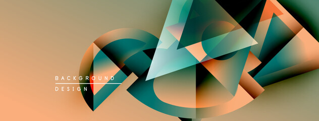 Poster - Abstract geometric shapes overlap, creating dynamic visual effect. Warm colors blend with cool tones. Modern design element.