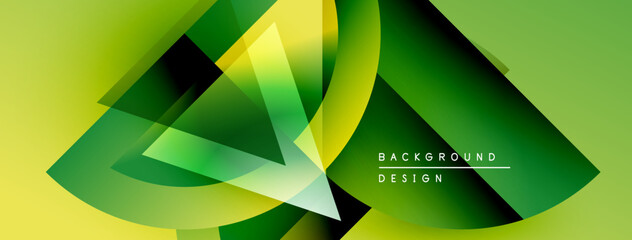 Fototapete - Abstract geometric shapes overlap, creating vibrant green, yellow gradients. Modern design element for backgrounds, presentations.