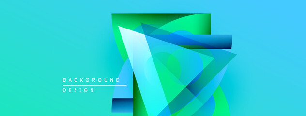 Fototapete - Abstract geometric shapes overlap, creating vibrant blue, green gradients. Modern design element for backgrounds, presentations.