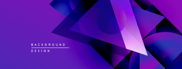 Poster - Abstract purple design features overlapping geometric shapes. Gradient colors create dynamic visual texture. Modern background element.