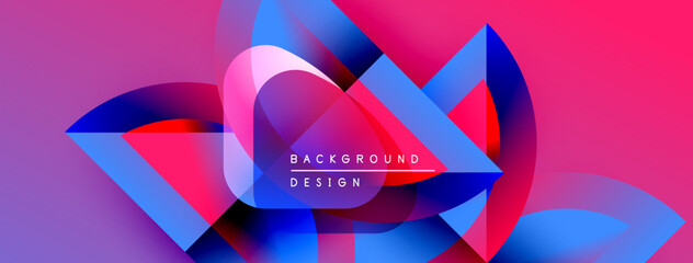 Fototapete - Abstract vibrant design. Overlapping shapes create dynamic visual effect. Pink, blue hues dominate composition. Modern, stylish background.