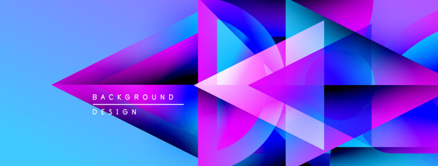 Leinwandbilder - Abstract geometric shapes overlap, creating vibrant blue, pink, purple gradients. Modern design suggests energy, movement, digital art.