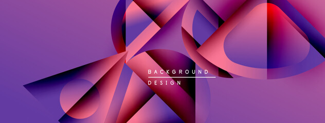 Aufkleber - Abstract geometric shapes blend vibrant purple, pink hues. Dynamic composition creates modern background design. Smooth gradients add depth.