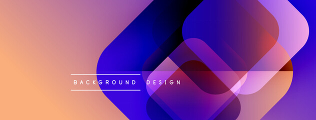 Poster - Abstract design features overlapping colorful shapes. Gradient hues blend peach, purple, blue creating dynamic visual effect. Modern background.