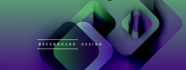 Poster - Abstract geometric shapes overlap, creating vibrant gradients. Purple, green hues dominate design, modern aesthetic.