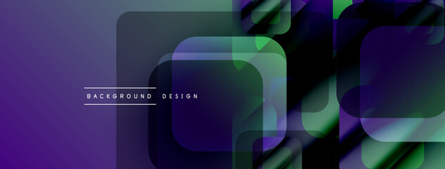 Poster - Abstract geometric shapes overlap, creating vibrant purple, green gradients. Modern design suitable for banners, presentations.