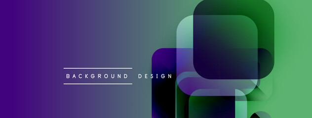 Poster - Abstract gradient rectangles overlap. Purple, green hues dominate design. Minimalist text reads background design. Modern aesthetic.