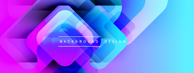 Poster - Abstract geometric shapes overlap. Vibrant purple, blue hues create dynamic background. Text reads background design. Modern, stylish visual.