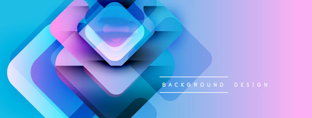 Fototapete - Abstract geometric layers create vibrant gradient background. Blue, purple, pink hues blend smoothly. Modern design element.