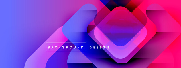 Fototapete - Abstract fluid shapes overlap, creating vibrant pinks, blues, purples. Modern design with text background design centered.