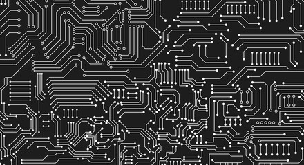 Wall Mural - black circuit board structure. white lines and dots circuit board. science and technology design. il