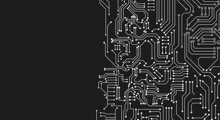 Wall Mural - black circuit board structure. white lines and dots circuit board. science and technology design