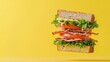 © NEXT-Ai - Closeup of a fresh and appetizing club sandwich featuring layers of bread lettuce tomato bacon and cheese against a vibrant yellow backdrop