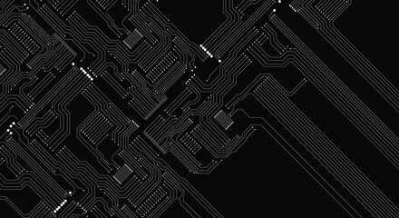Wall Mural - black circuit electronic or electrical line with circle engineering technology concept vector backgr