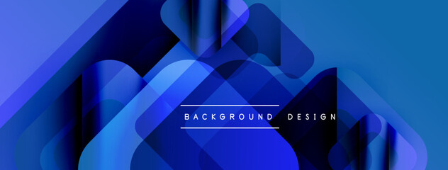 Fototapete - Abstract blue gradients form layered geometric shapes. Modern design evokes depth, movement, technology. Minimalist aesthetic suitable for backgrounds.