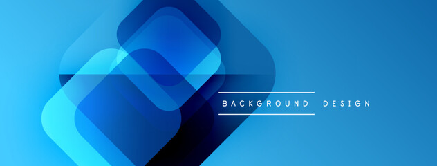 Fototapete - Abstract blue shapes overlap, creating dynamic visual effect. Modern design elements suggest technology, innovation.