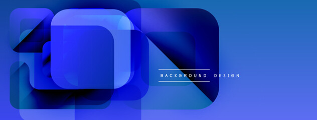 Fototapete - Abstract blue shapes overlap, creating dynamic visual effect. Modern design elements suggest technology, innovation. Simple text present.