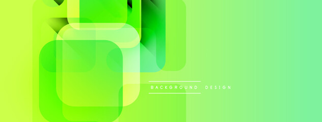 Aufkleber - Abstract green layers create modern banner. Geometric shapes overlap, forming dynamic visual effect. Light gradients enhance design.