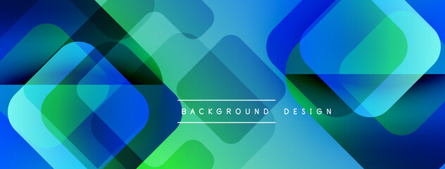 Fototapete - Abstract geometric shapes overlap, creating vibrant blue, green gradients. Modern design suitable for backgrounds, banners, presentations.