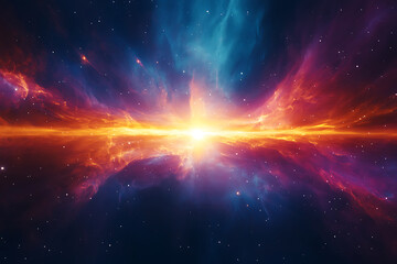 Wall Mural - Cosmic explosion in deep space abstract nebula with brilliant burst of light and vibrant colors for backgrounds