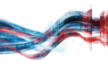 Abstract data stream visualization with red and blue code elements, futuristic technology concept, isolated on transparent background