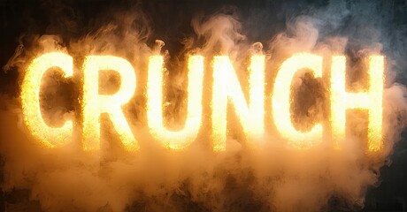 Aufkleber - Fiery text spelling CRUNCH emerges from smoke. Dramatic lighting creates intense visual impact. Bold typography dominates dark background.
