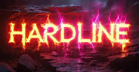 Leinwandbilder - Dramatic text display. HARDLINE glows with intense energy, lightning effects, dark background. Powerful visual impact.