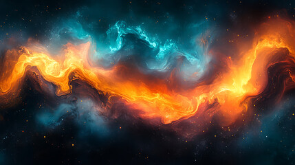 Wall Mural - cosmic nebula in deep space swirling with vibrant orange and turquoise hues and distant stars