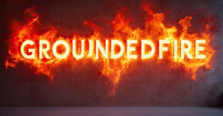 Aufkleber - Bright text GROUNDEDFIRE engulfed flames. Dark background creates dramatic visual impact. Intense, fiery aesthetic.