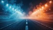 © jiraporn - Dramatic Race Track with Colorful Smoke and Bright Stadium Lights