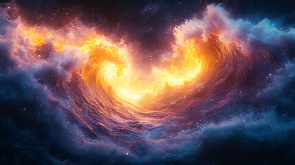 Wall Mural - cosmic ocean of fire and water mesmerizing abstract digital art with celestial starry night fantasy 